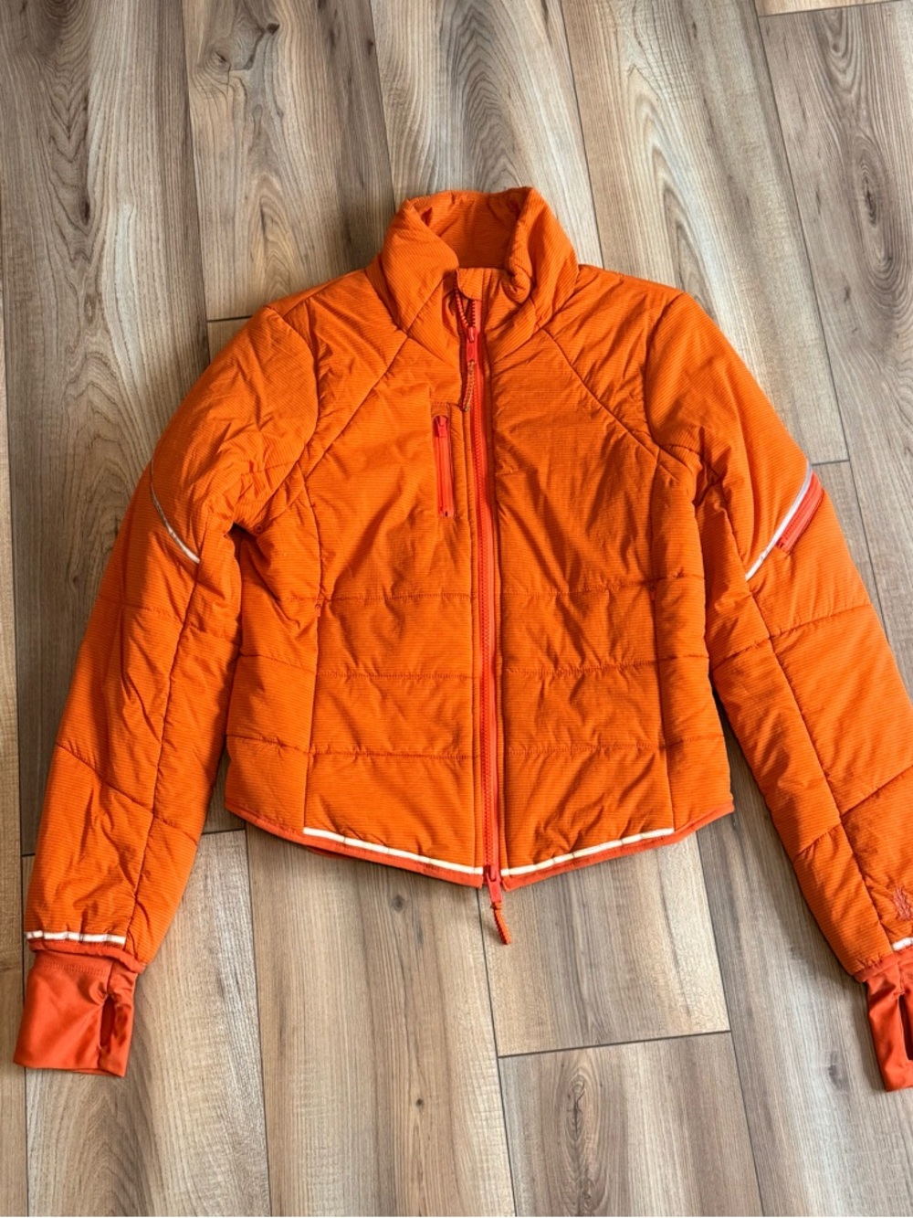 FP Movement Cropped Puffer Jacket Orange High Neck Zip Athletic Small